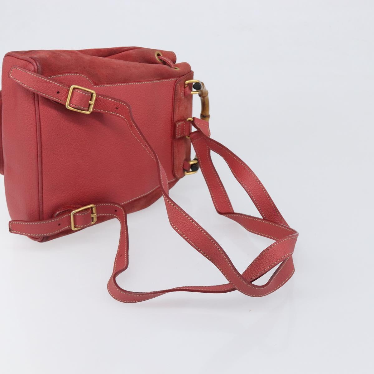 GUCCI Bamboo Backpack Suede Red Gold Tone 003 1705 0030 Auth BA15308