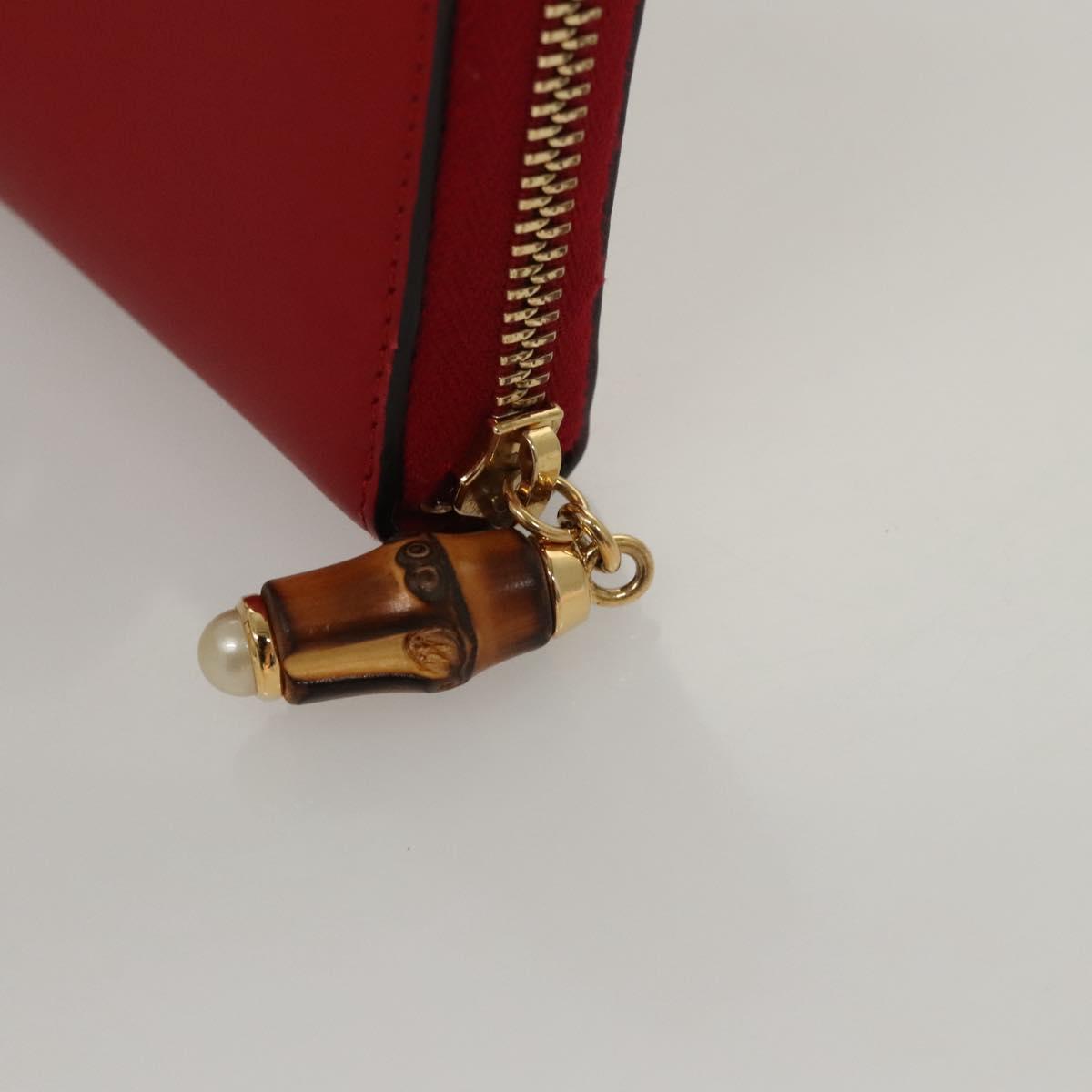 GUCCI Bamboo Long Wallet Leather Red 453158 Auth BA1531