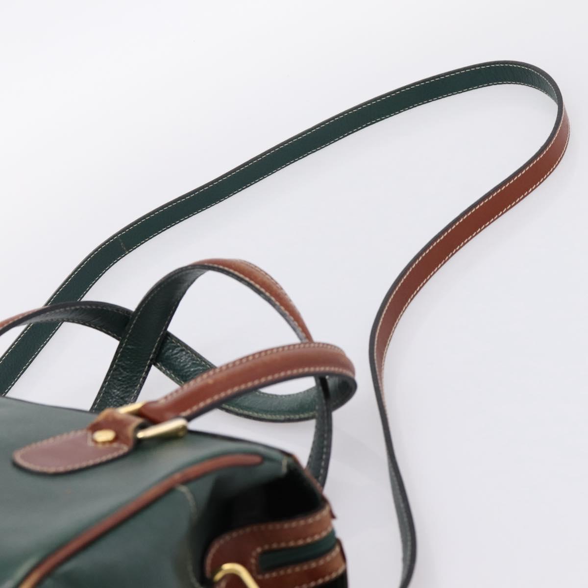 BALLY Hand Bag Leather 2way Green Gold Tone Auth BA15313