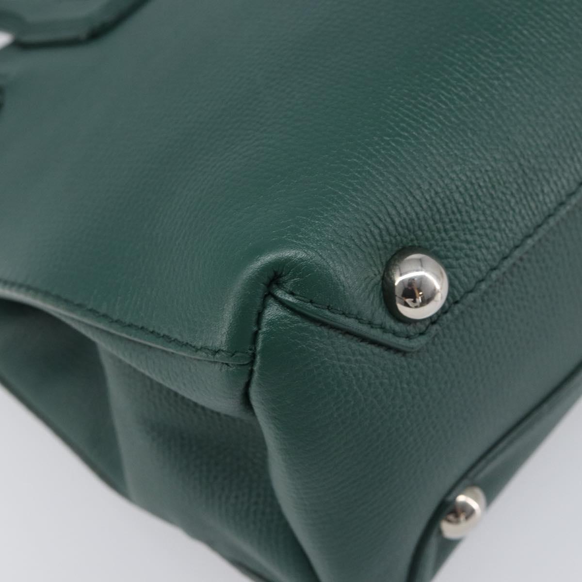 BURBERRY Hand Bag Leather 2way Green Silver Auth BA15318A