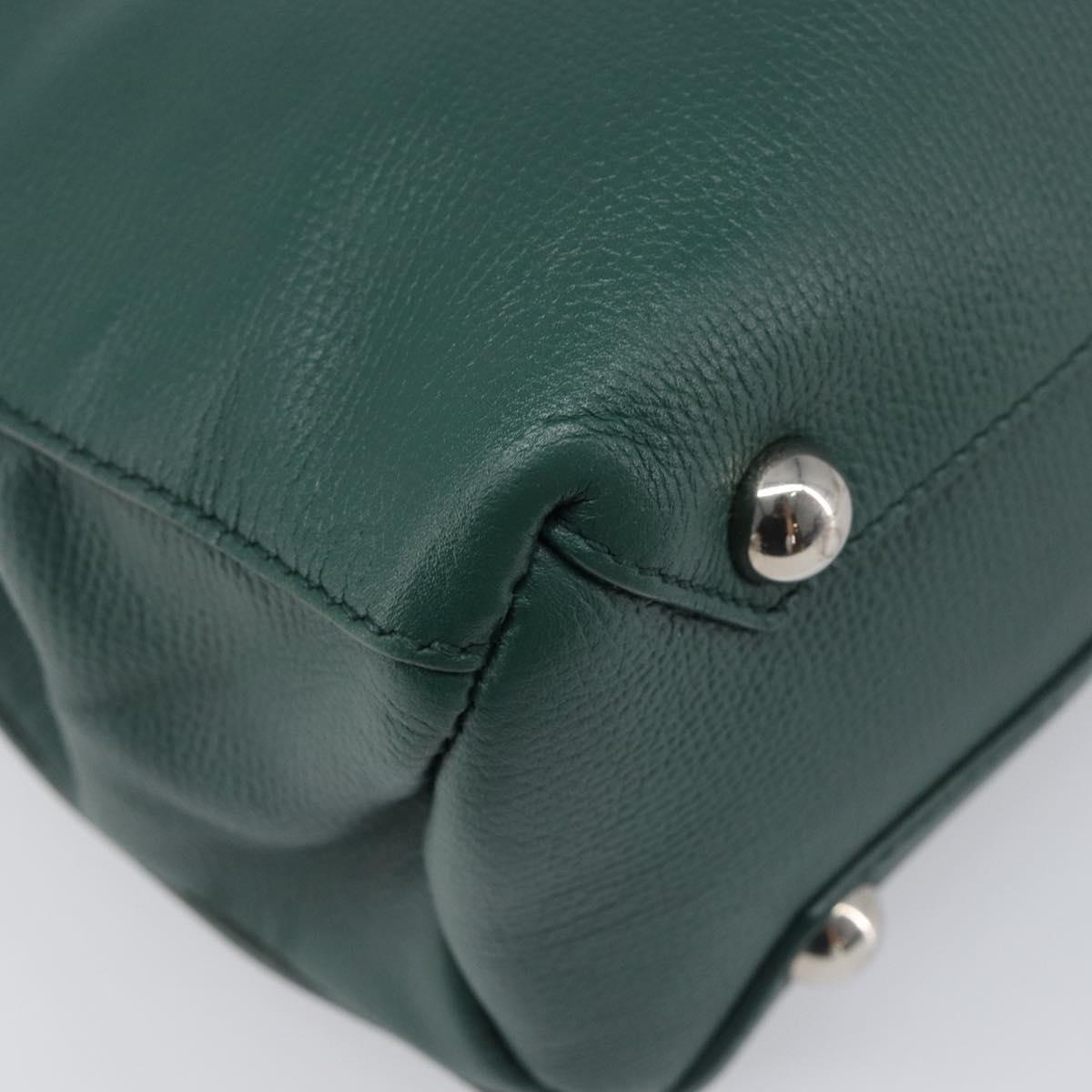 BURBERRY Hand Bag Leather 2way Green Silver Auth BA15318A
