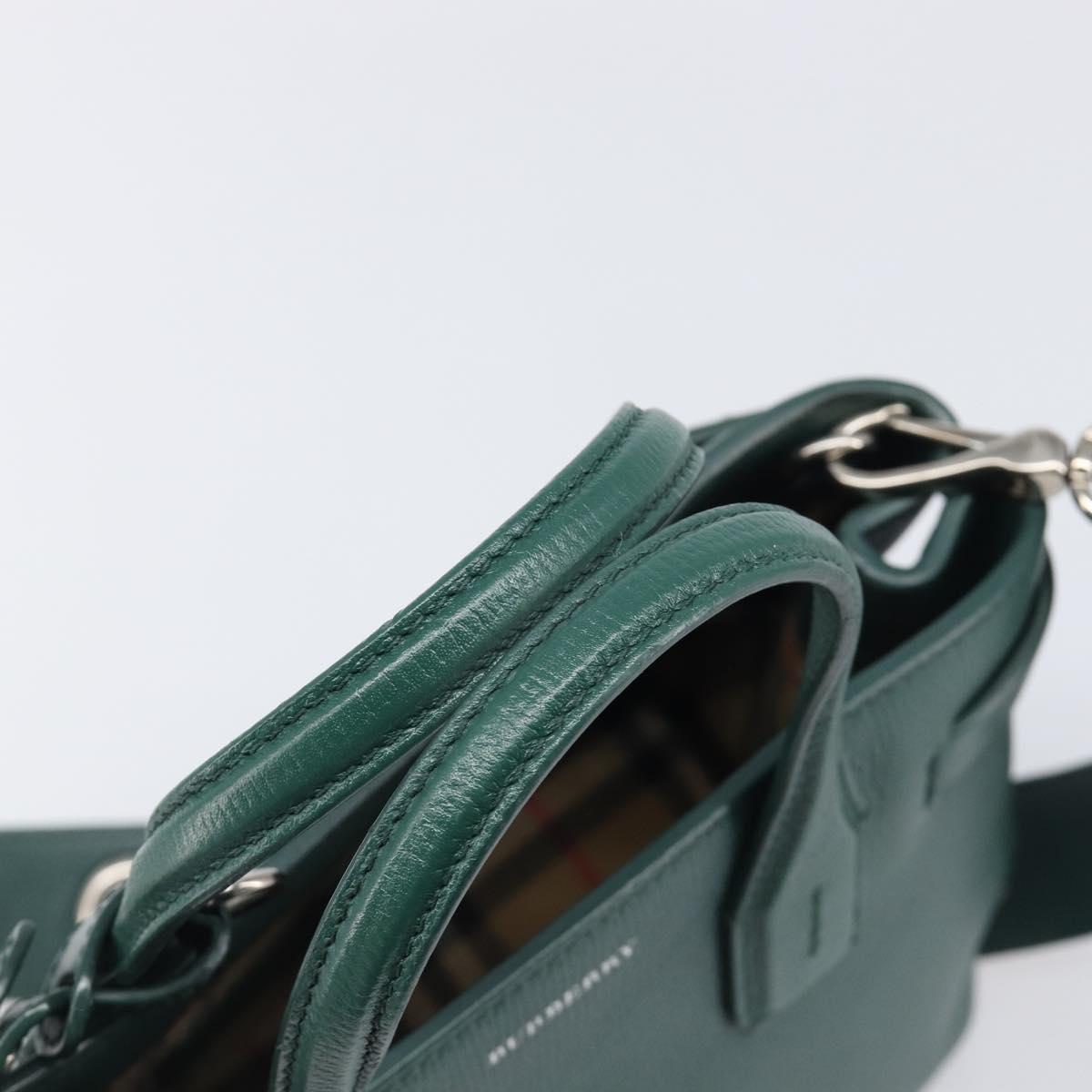 BURBERRY Hand Bag Leather 2way Green Silver Auth BA15318A