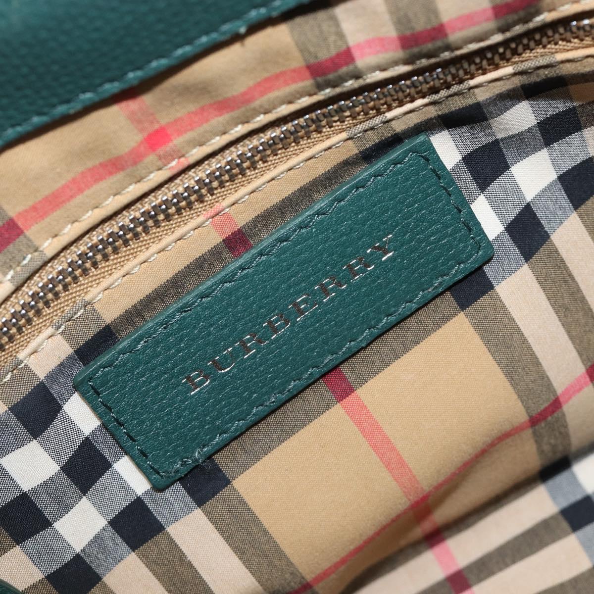 BURBERRY Hand Bag Leather 2way Green Silver Auth BA15318A