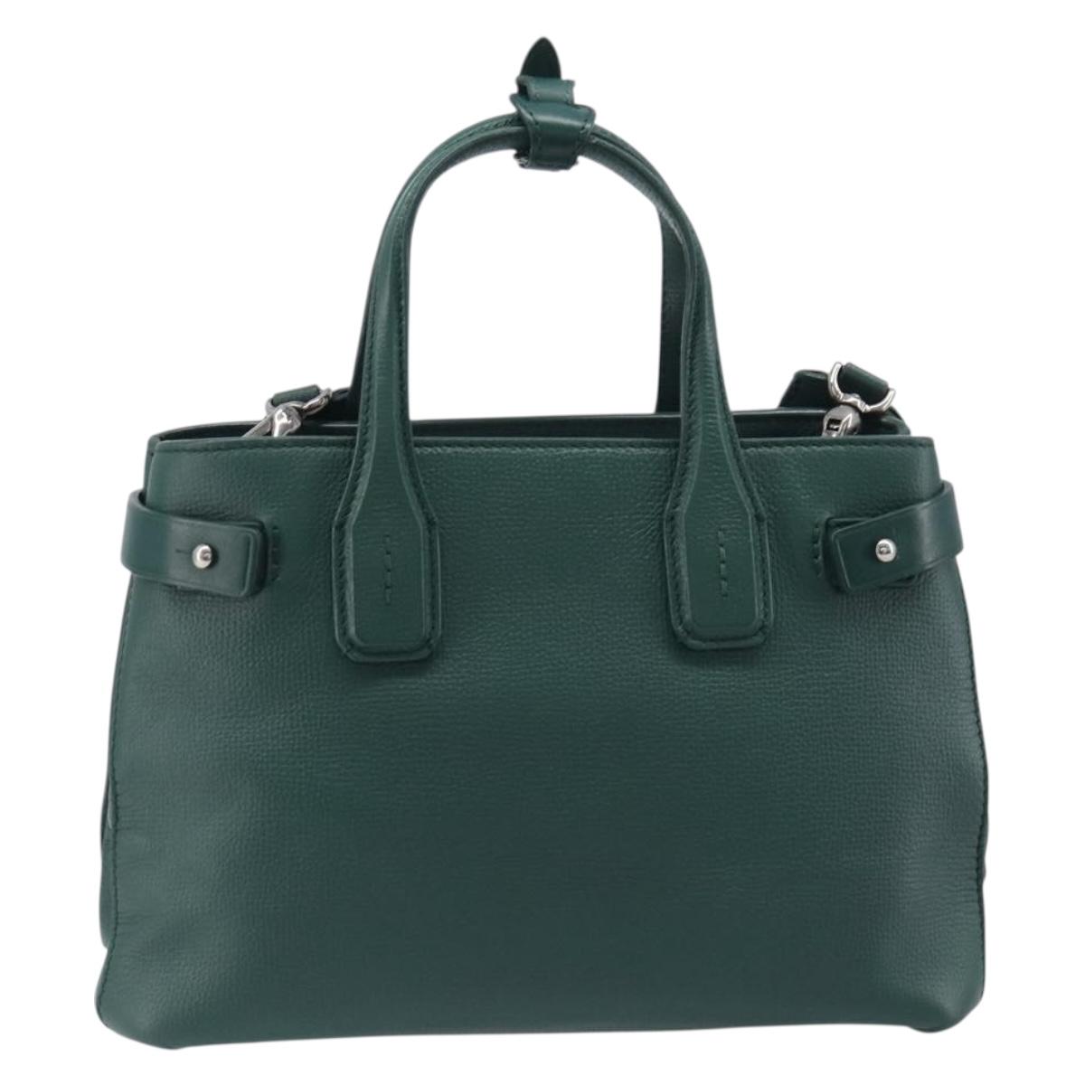 BURBERRY Hand Bag Leather 2way Green Silver Auth BA15318A