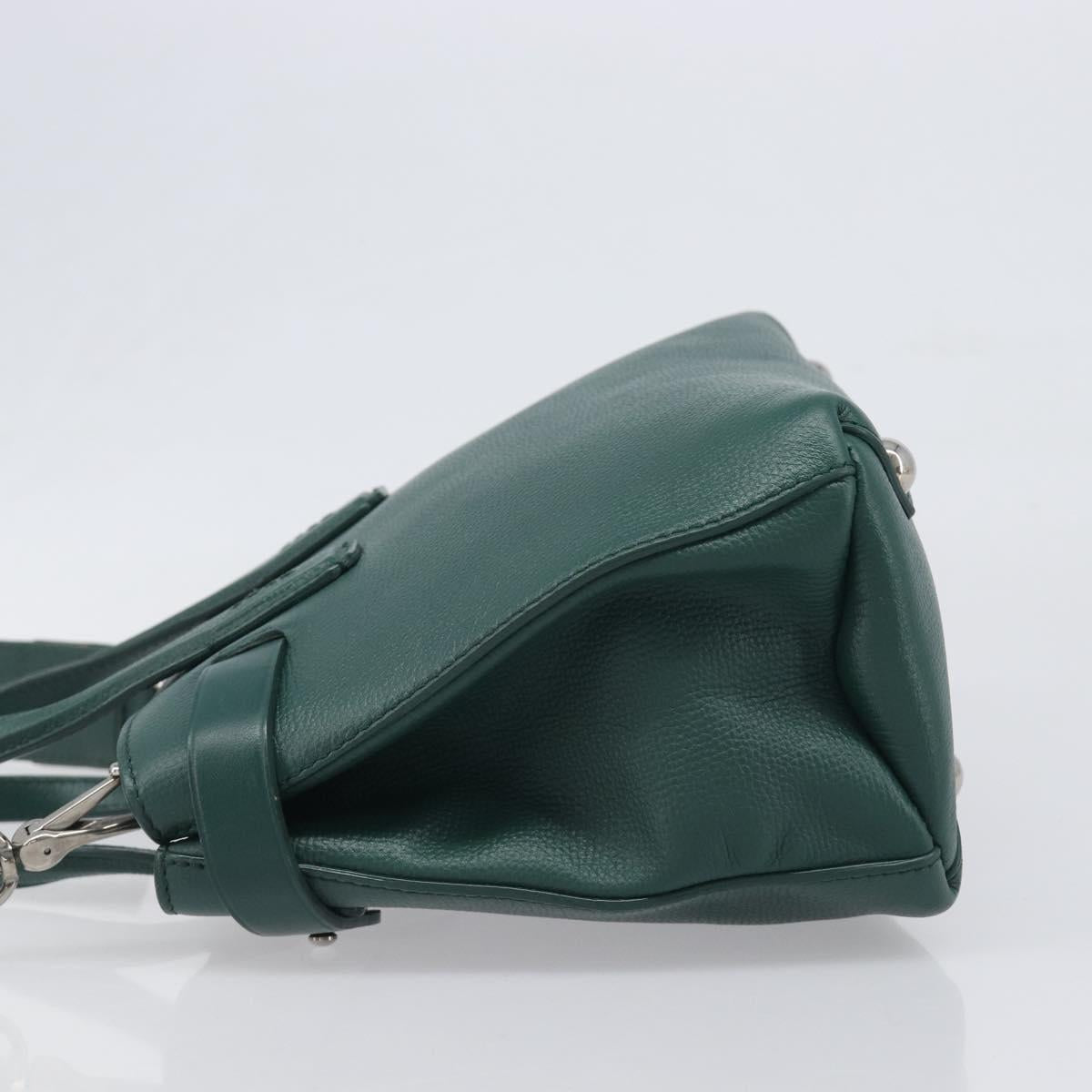 BURBERRY Hand Bag Leather 2way Green Silver Auth BA15318A