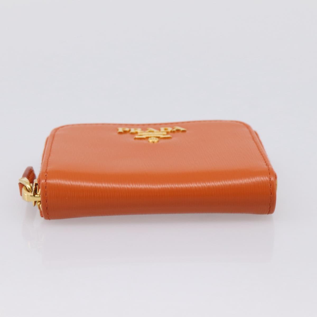 PRADA Coin Purse Saffiano Orange Gold Tone Auth BA15322V