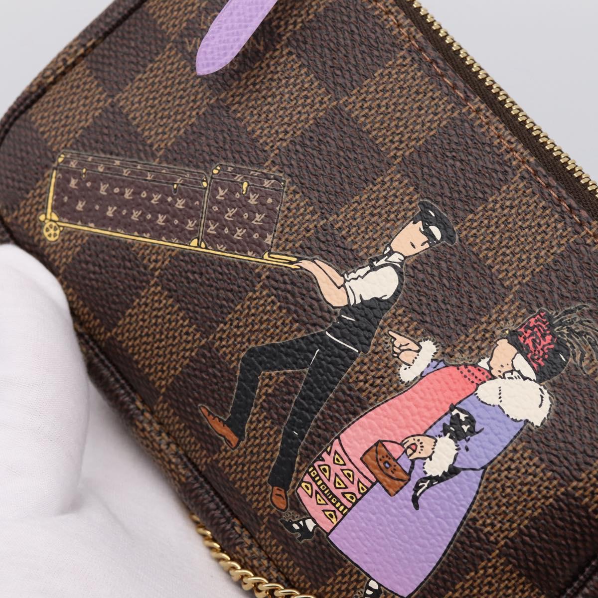 LOUIS VUITTON Damier Ebene Mini Pochette Accessoires Pouch N63003 Auth BA15324M