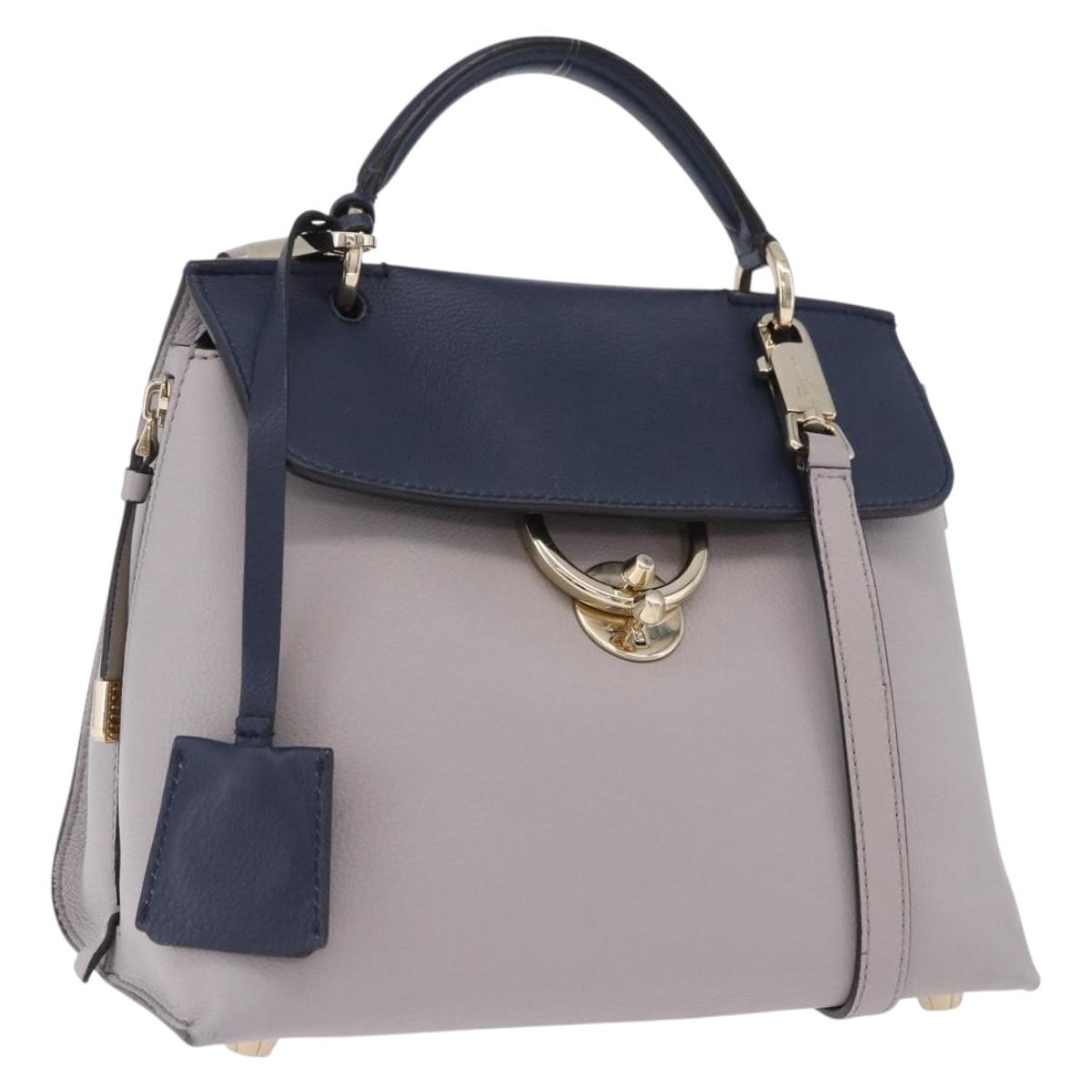 Salvatore Ferragamo Jet Set Hand Bag Leather 2way Gray Gold Tone Auth BA15329A