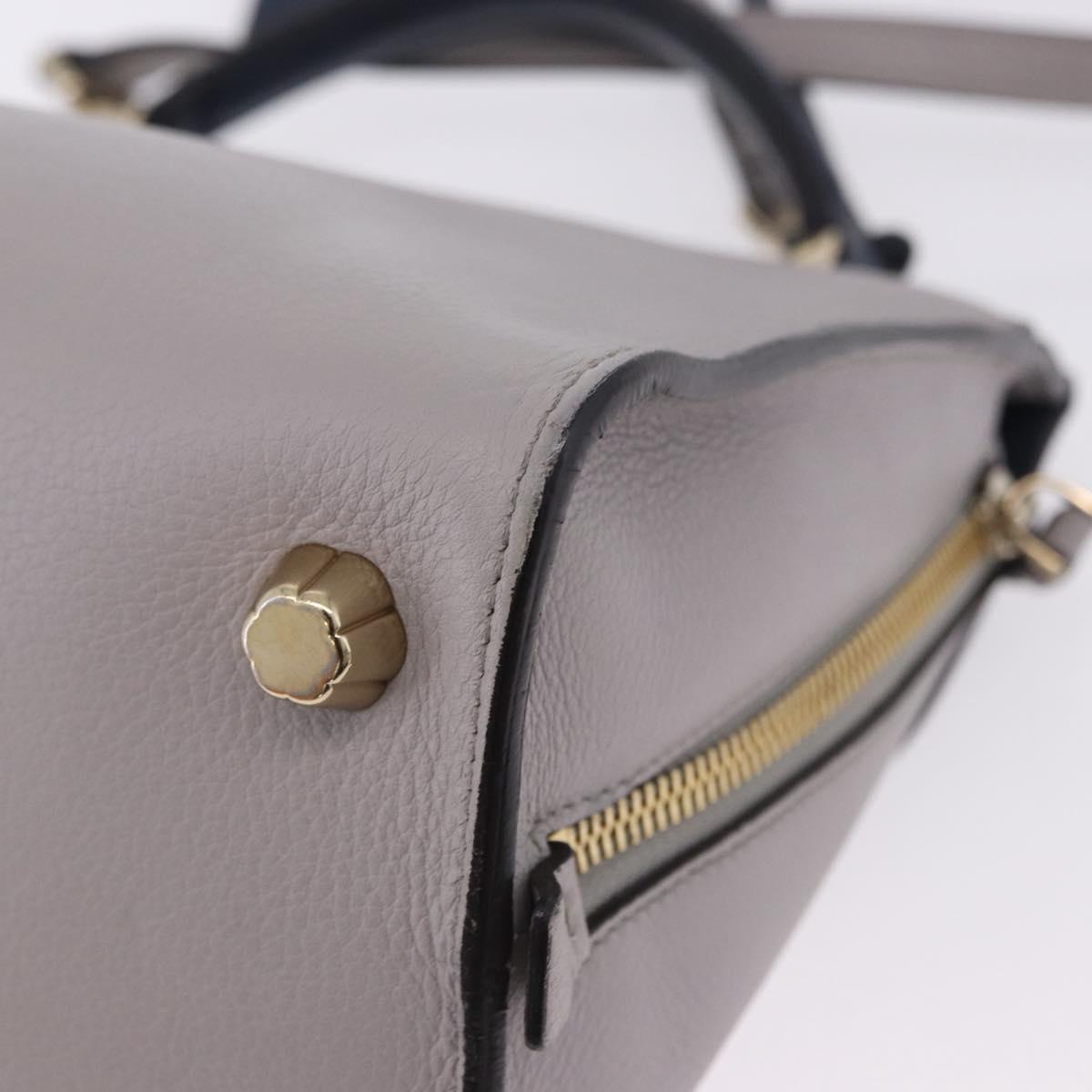 Salvatore Ferragamo Jet Set Hand Bag Leather 2way Gray Gold Tone Auth BA15329A