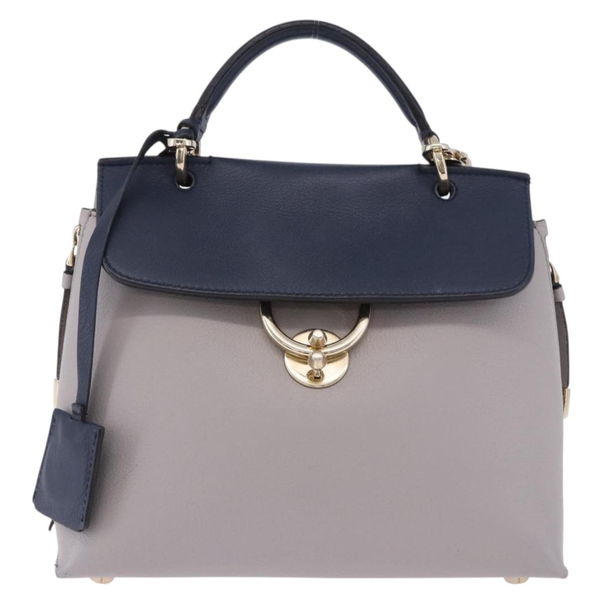 Salvatore Ferragamo Jet Set Hand Bag Leather 2way Gray Gold Tone Auth BA15329A