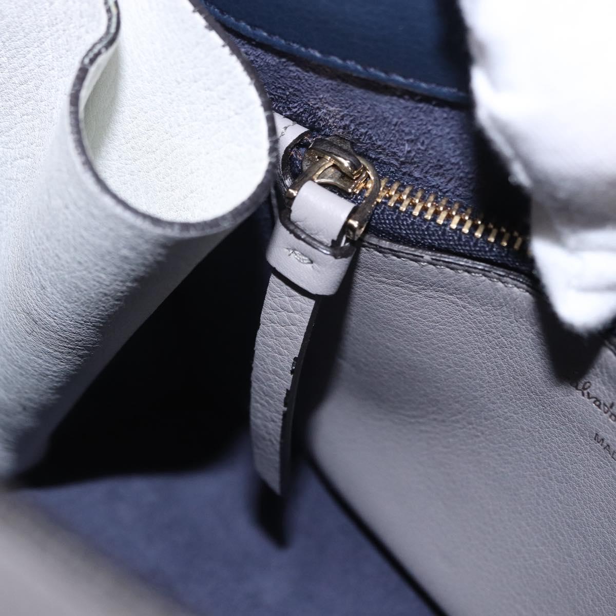 Salvatore Ferragamo Jet Set Hand Bag Leather 2way Gray Gold Tone Auth BA15329A