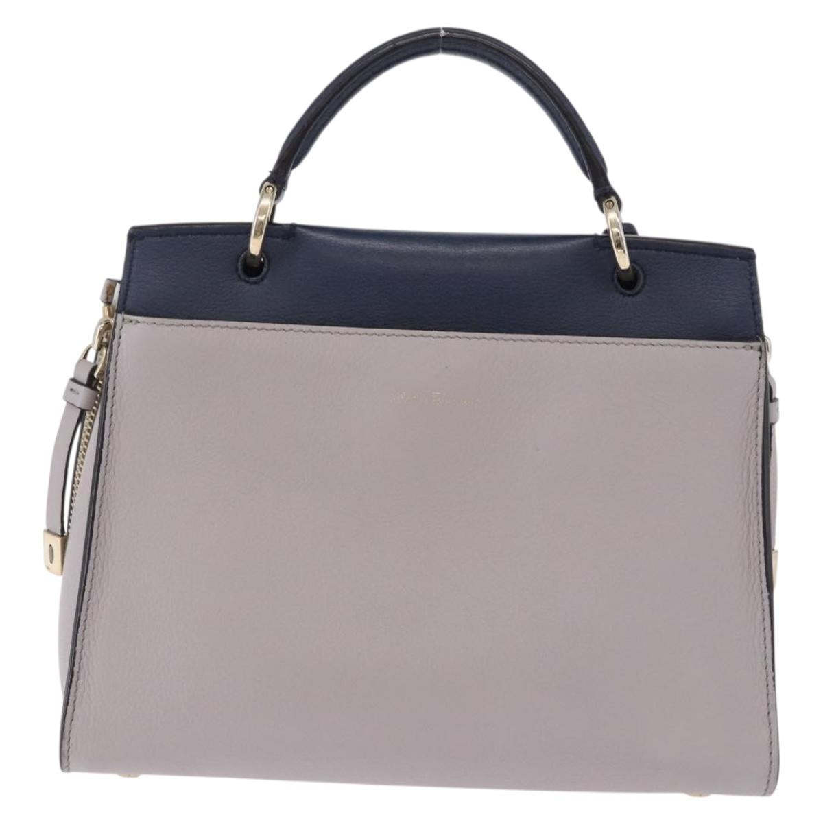 Salvatore Ferragamo Jet Set Hand Bag Leather 2way Gray Gold Tone Auth BA15329A