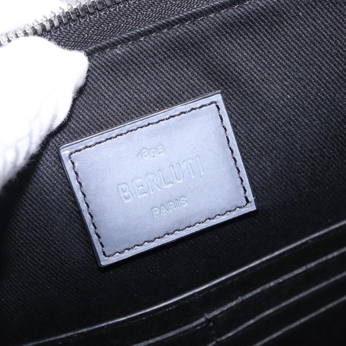 Berluti Clutch Bag Leather Black Silver Auth BA15332A