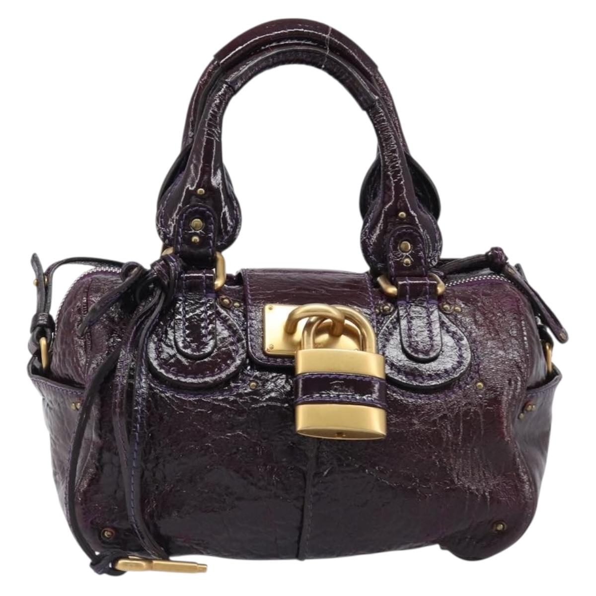 Chloe Paddington Hand Bag Patent 2way Purple Gold Tone Auth BA15334A