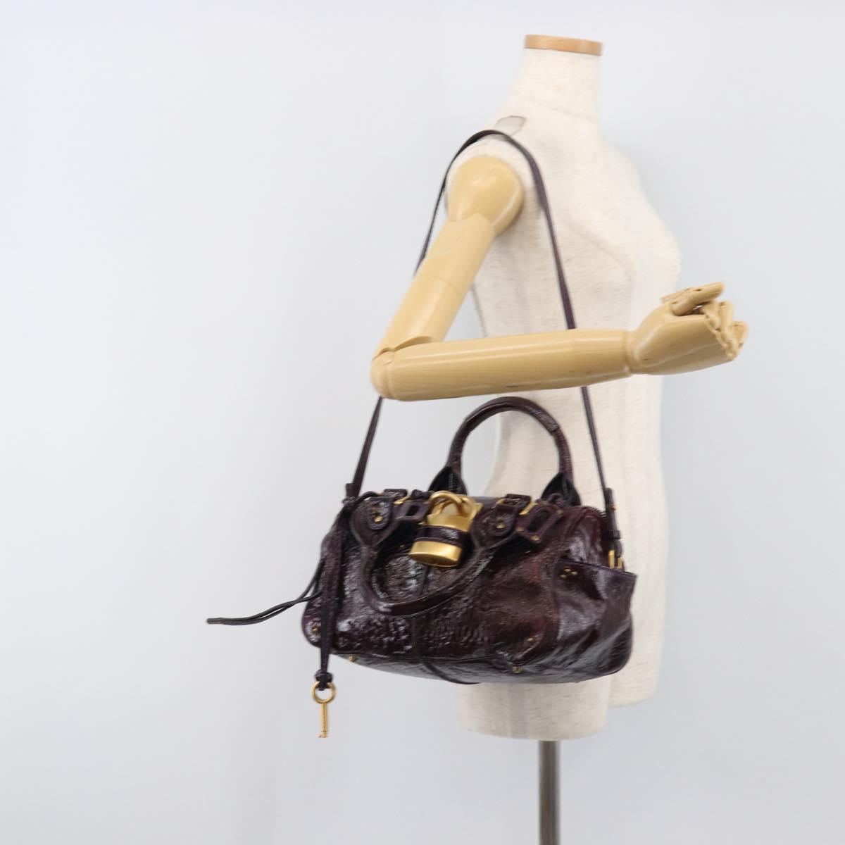 Chloe Paddington Hand Bag Patent 2way Purple Gold Tone Auth BA15334A