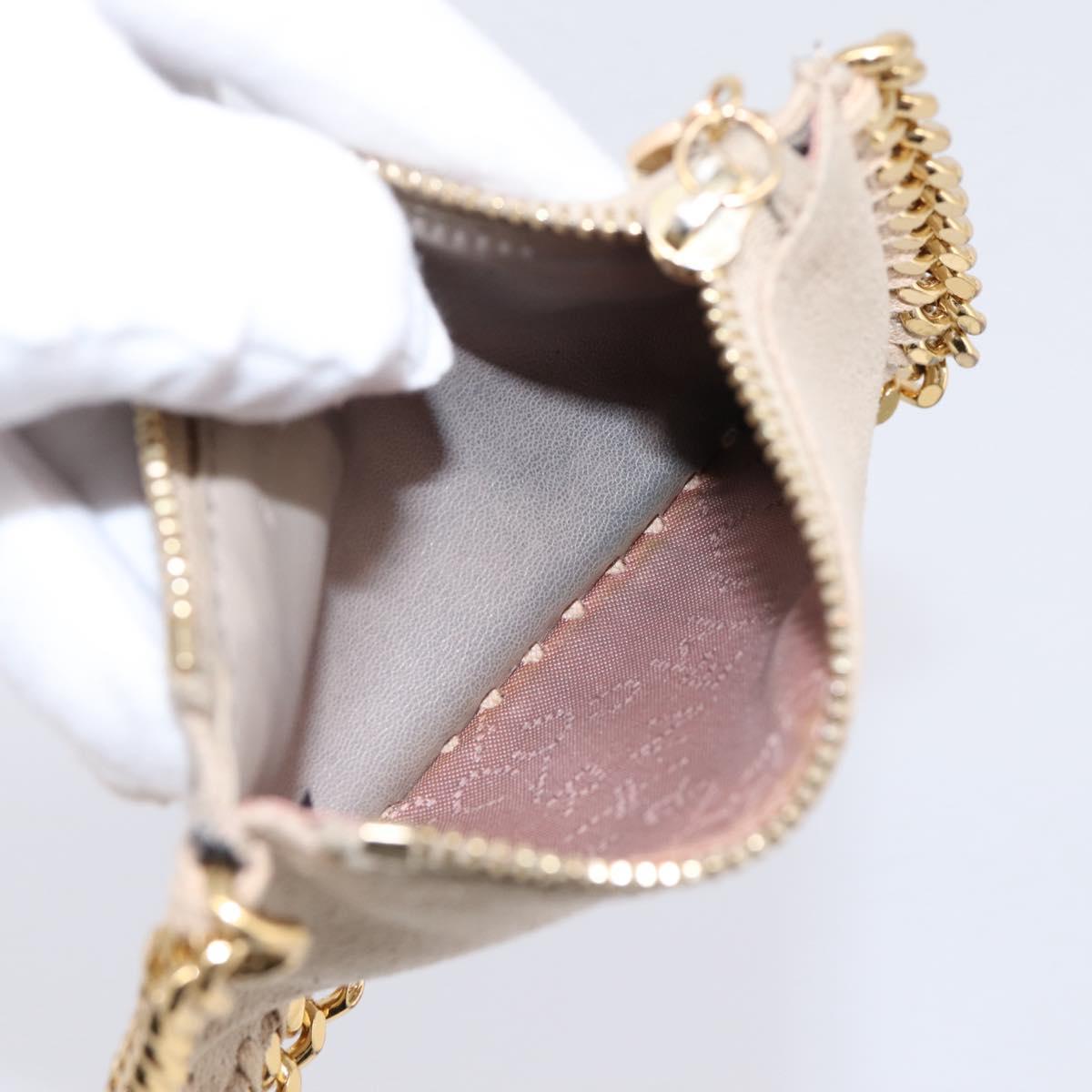 Stella MacCartney Falabella Coin Purse Suede Beige Gold Tone Auth BA15341