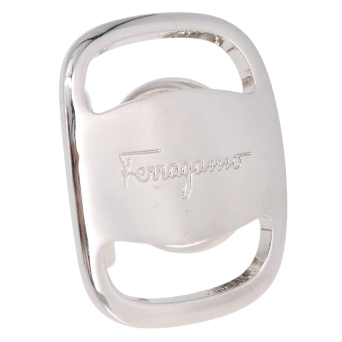 Salvatore Ferragamo Vala Scarf Ring Metal Silver Auth BA15346V