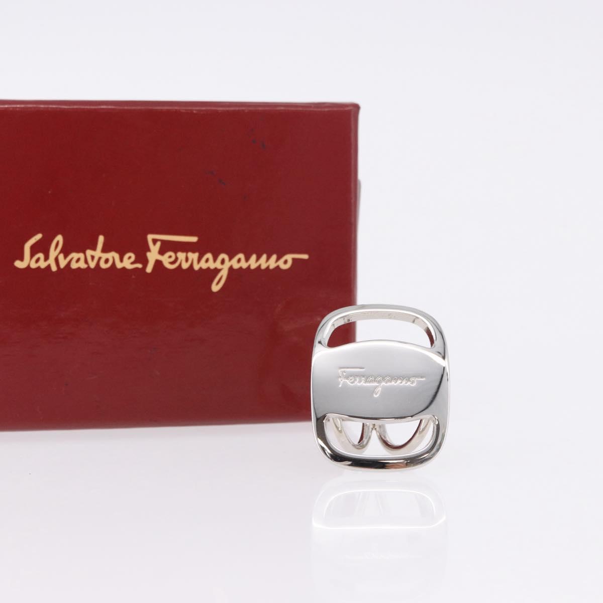 Salvatore Ferragamo Vala Scarf Ring Metal Silver Auth BA15346V