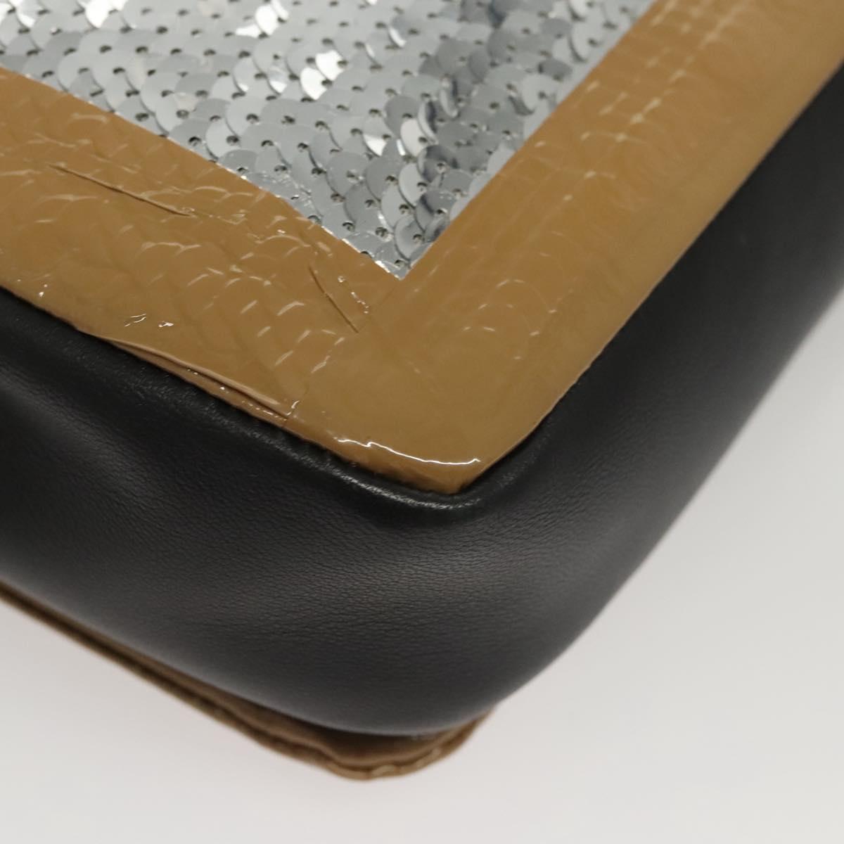 BURBERRY Sequin Chain Shoulder Bag Leather Silver Auth BA1535