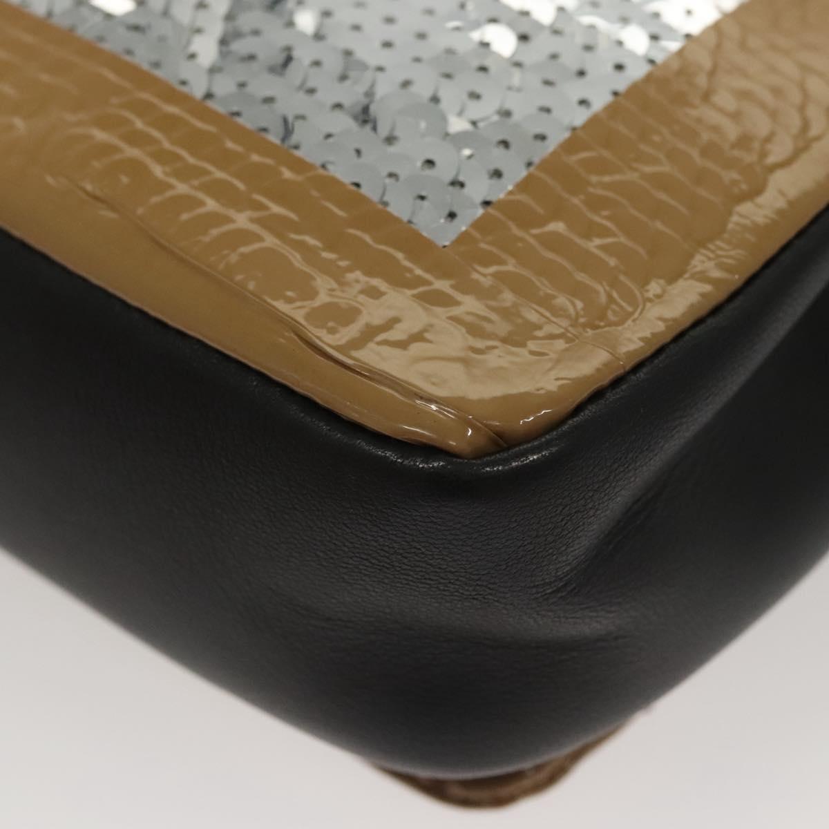 BURBERRY Sequin Chain Shoulder Bag Leather Silver Auth BA1535