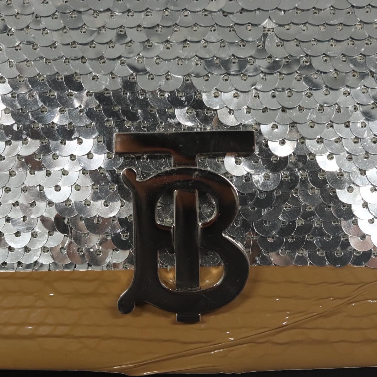 BURBERRY Sequin Chain Shoulder Bag Leather Silver Auth BA1535