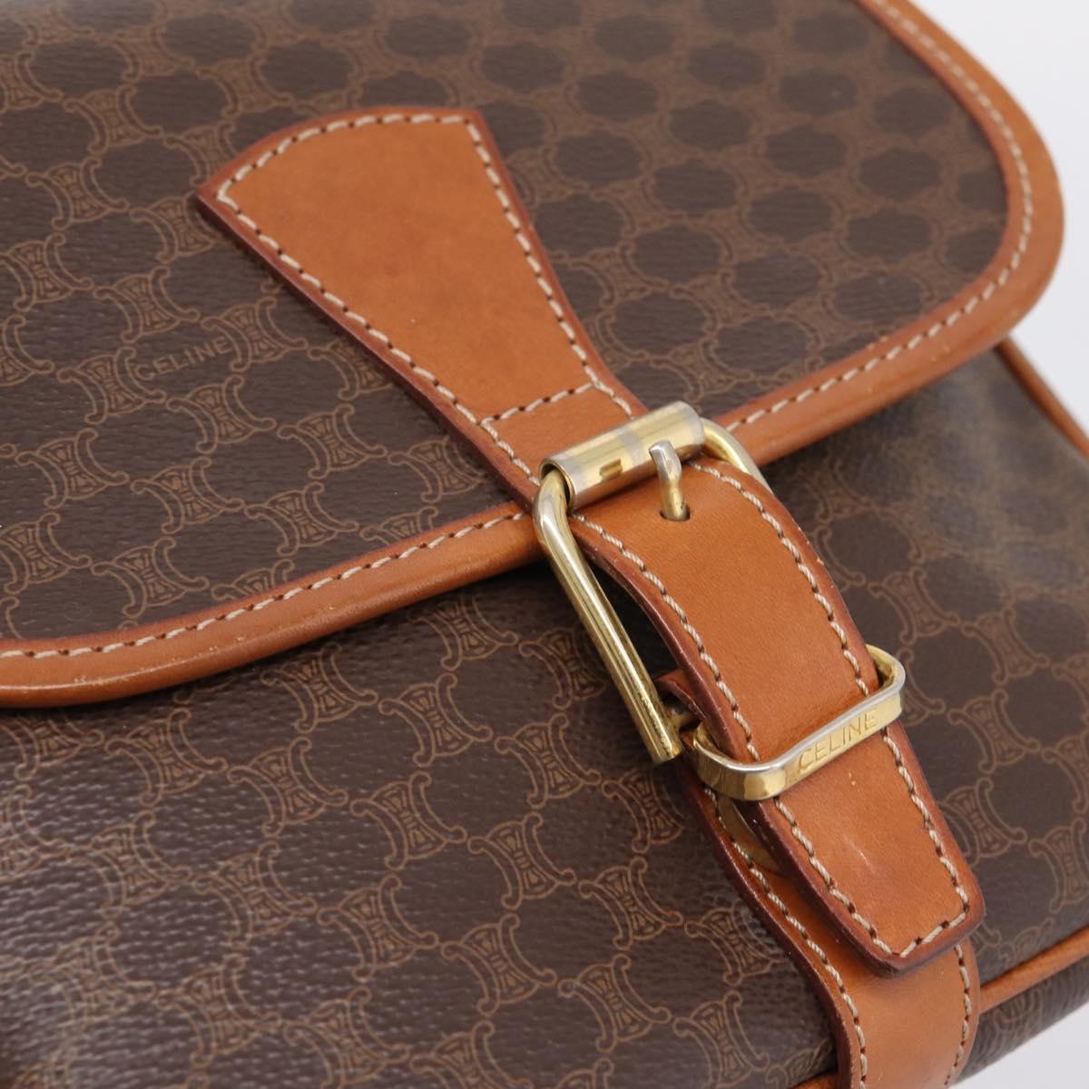 CELINE Macadam Shoulder Bag PVC Leather Brown Gold Tone Auth BA15351