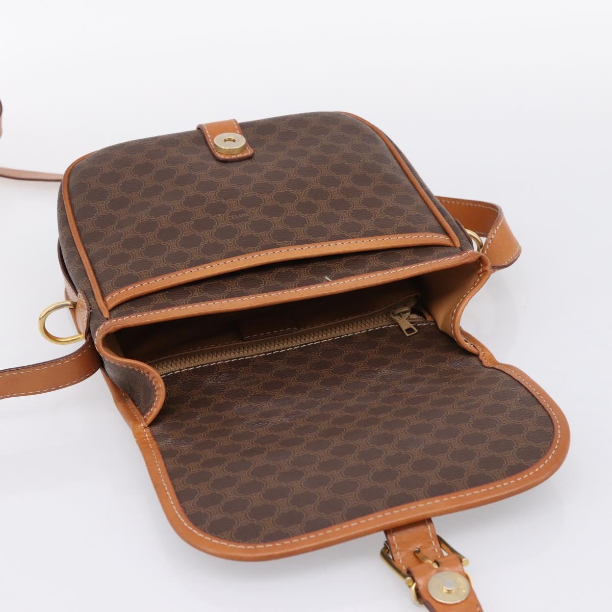CELINE Macadam Shoulder Bag PVC Leather Brown Gold Tone Auth BA15351