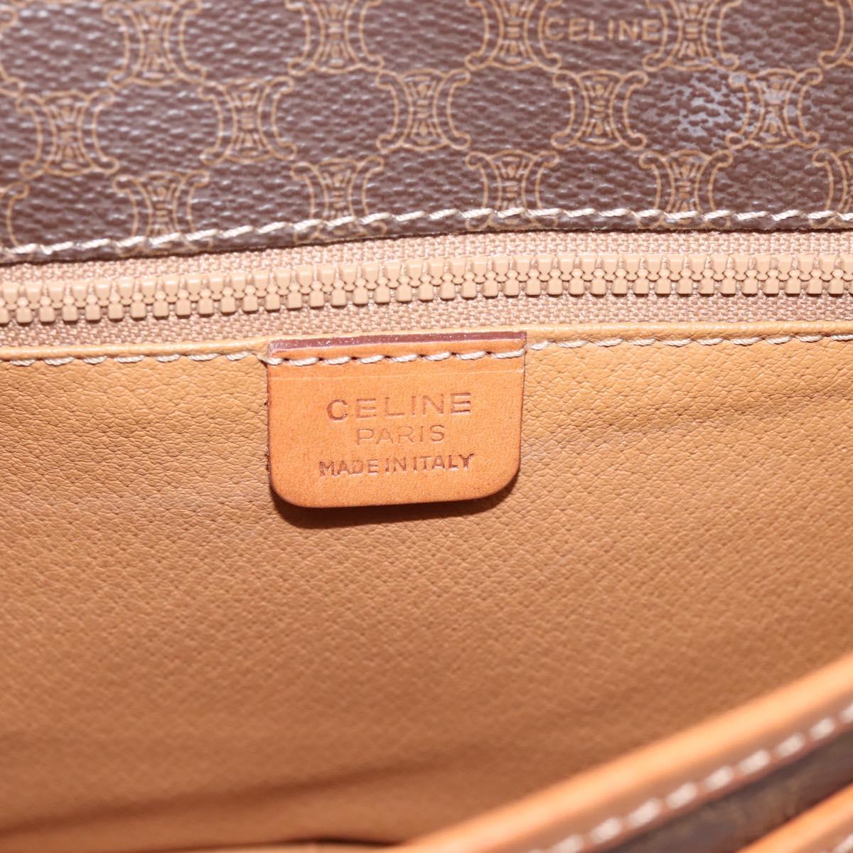 CELINE Macadam Shoulder Bag PVC Leather Brown Gold Tone Auth BA15351