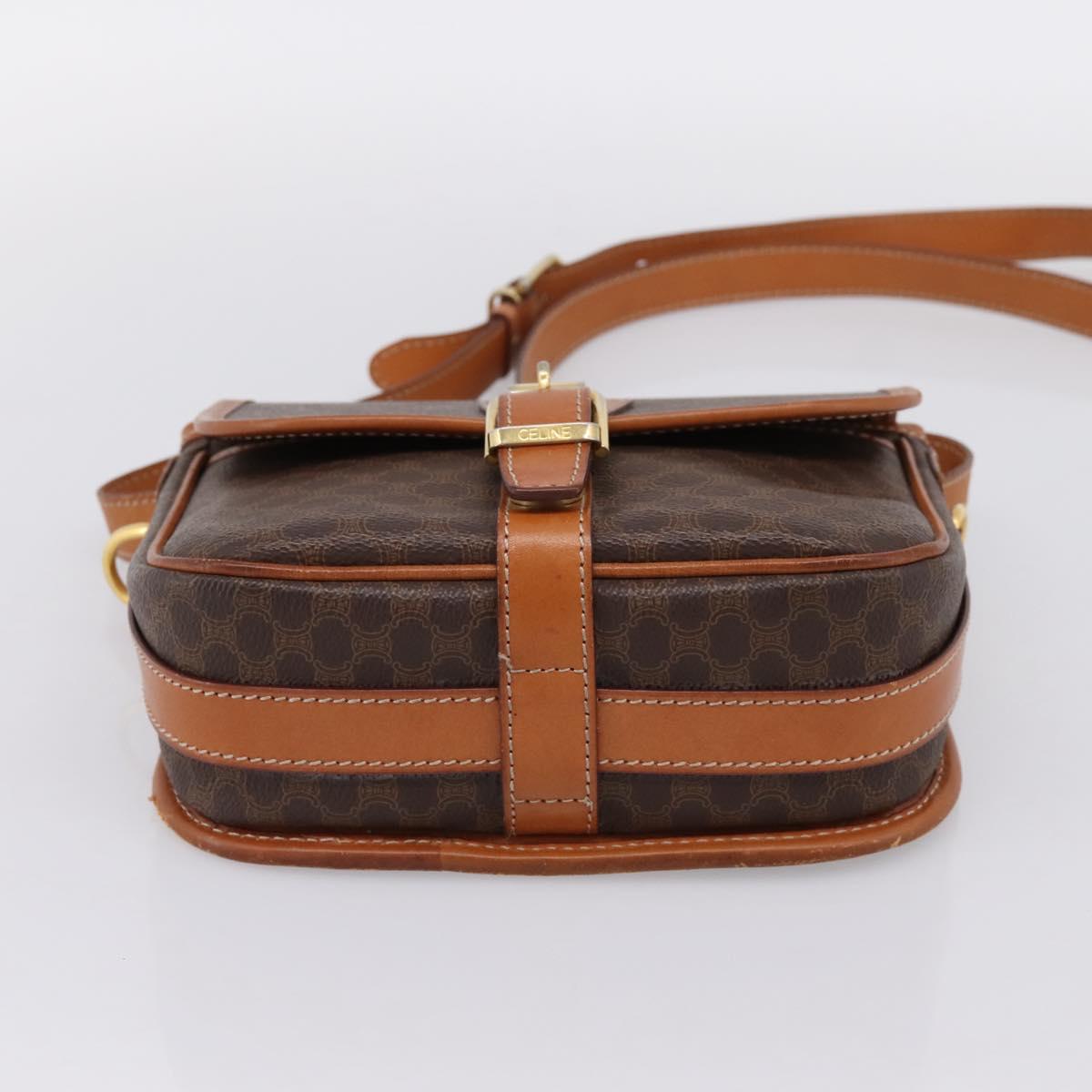 CELINE Macadam Shoulder Bag PVC Leather Brown Gold Tone Auth BA15351