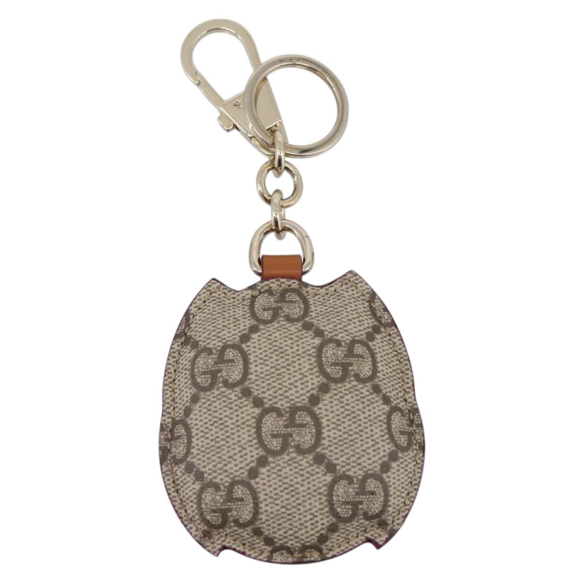 GUCCI GG Supreme Charm PVC Leather Beige Gold Tone Auth BA15352V