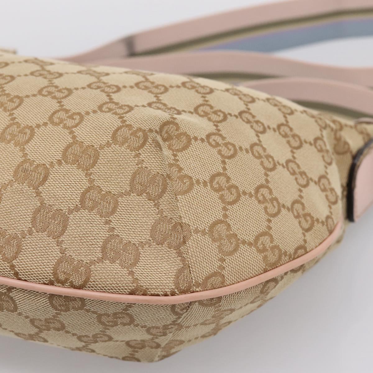 GUCCI GG Canvas Sherry Line Shoulder Bag Beige Gold Tone 181092 Auth BA15362