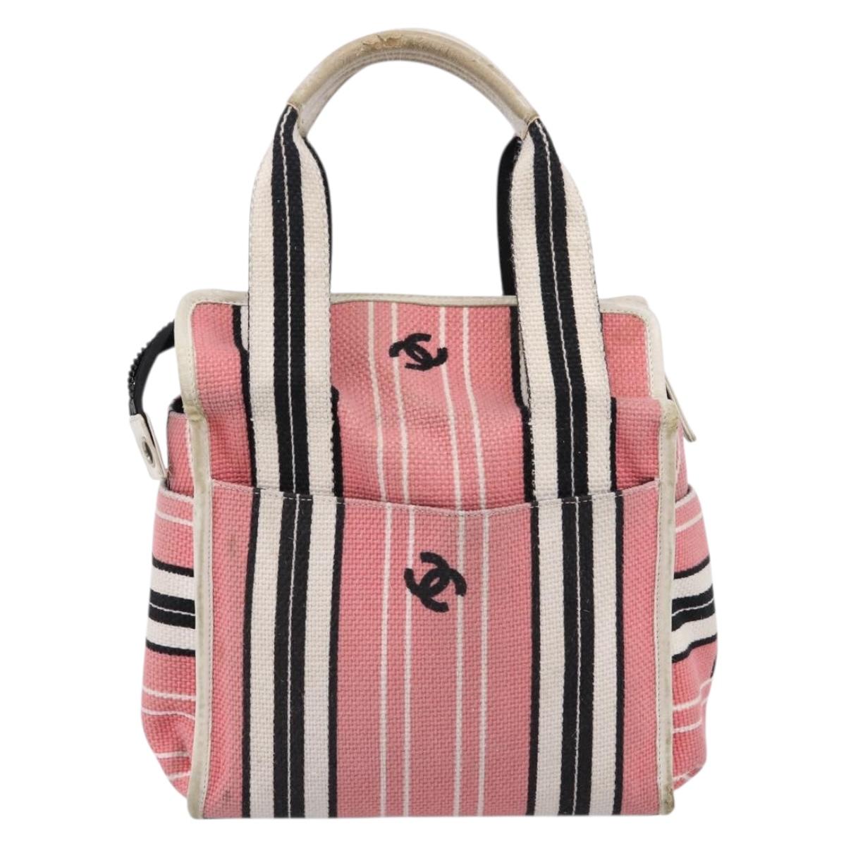CHANEL Hand Bag Canvas Pink Silver CC Auth BA15367