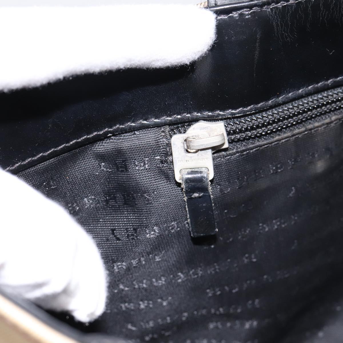 BURBERRY Nova Check Hand Bag PVC Leather Beige Silver Auth BA15368