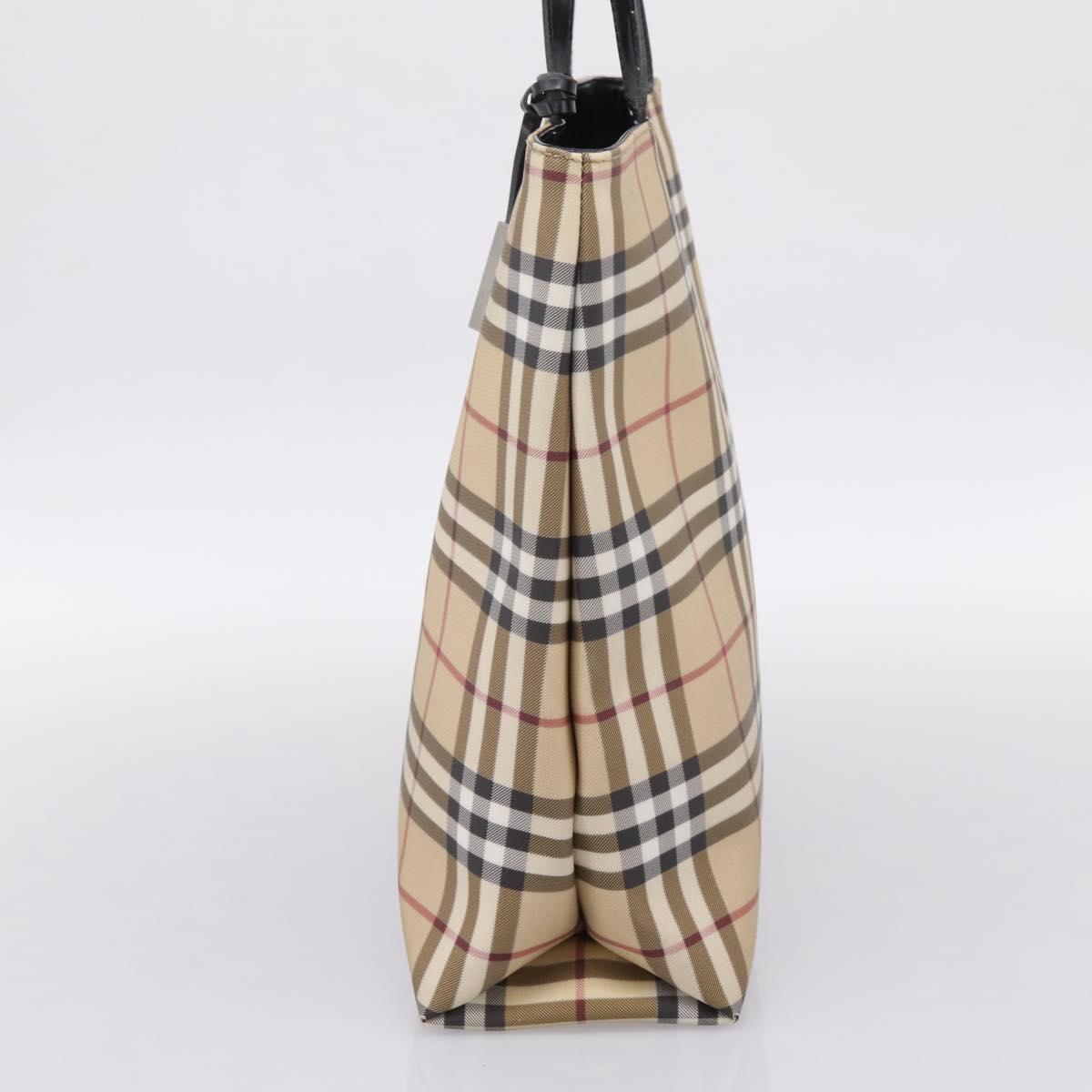 BURBERRY Nova Check Hand Bag PVC Leather Beige Silver Auth BA15368