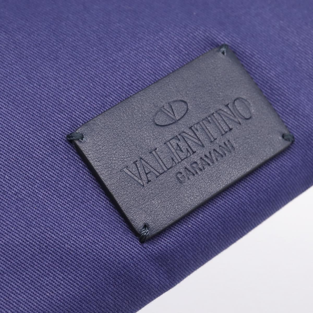 VALENTINO Clutch Bag Canvas Navy Silver Auth BA15372A