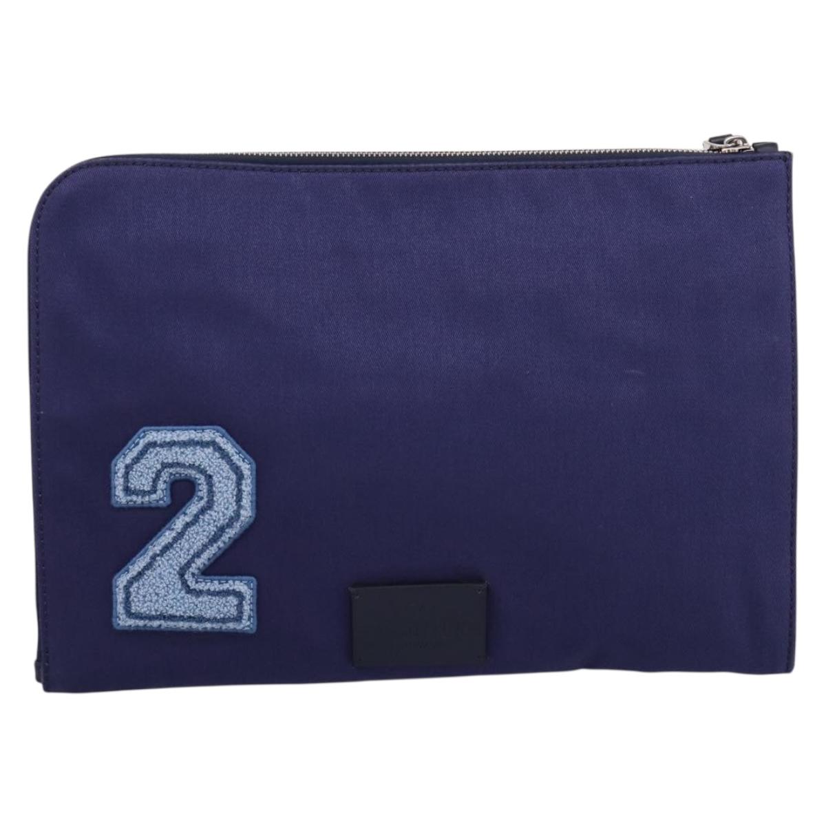 VALENTINO Clutch Bag Canvas Navy Silver Auth BA15372A