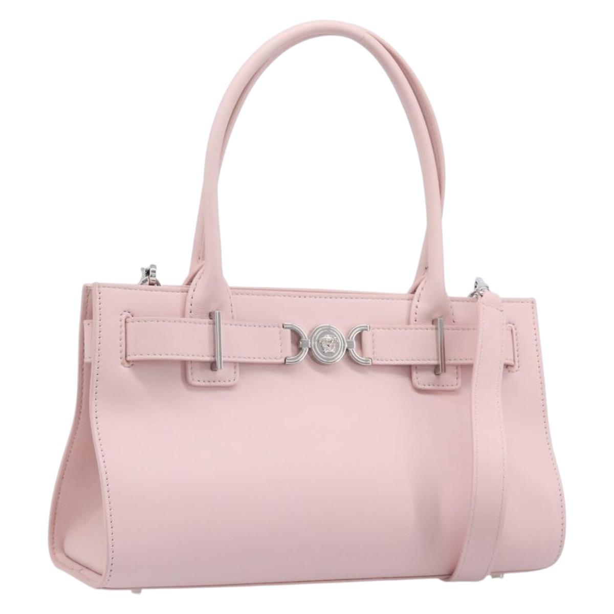 VERSACE Hand Bag Leather 2way Pink Silver Auth BA15378V