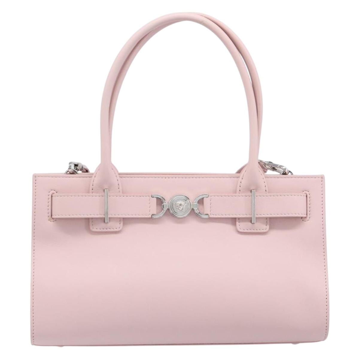 VERSACE Hand Bag Leather 2way Pink Silver Auth BA15378V