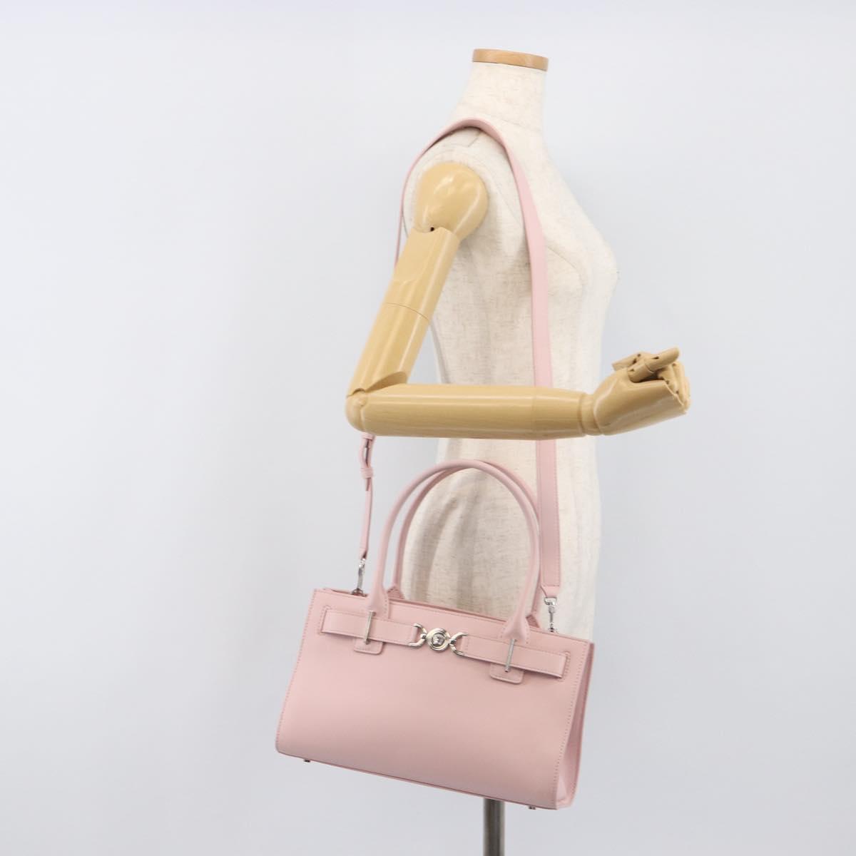 VERSACE Hand Bag Leather 2way Pink Silver Auth BA15378V