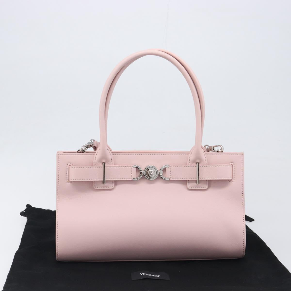 VERSACE Hand Bag Leather 2way Pink Silver Auth BA15378V