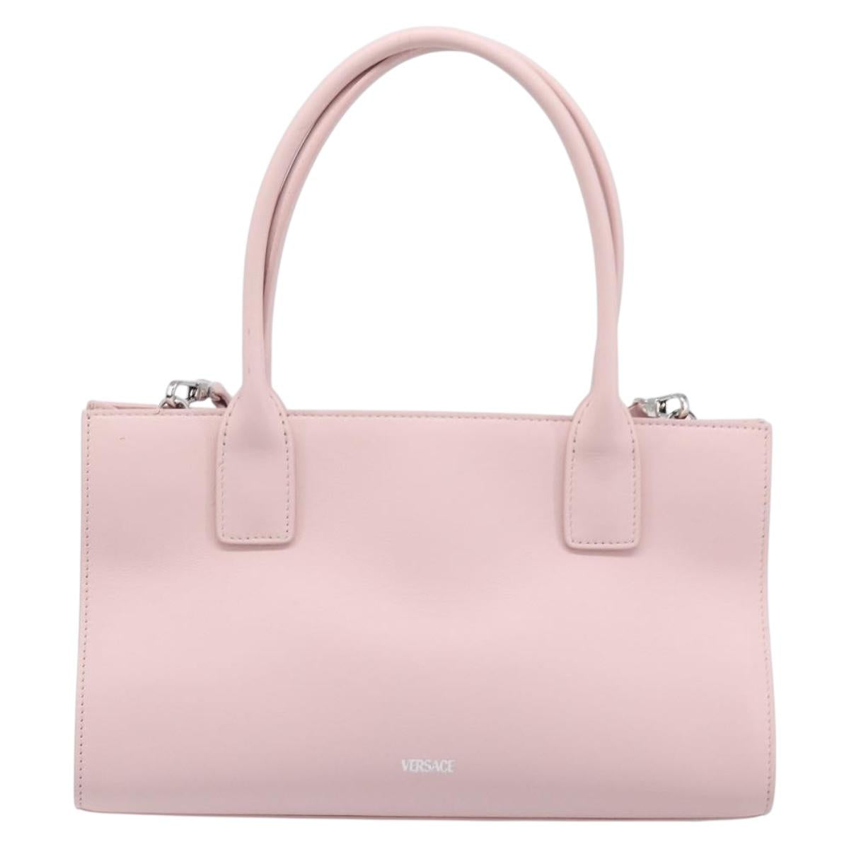 VERSACE Hand Bag Leather 2way Pink Silver Auth BA15378V