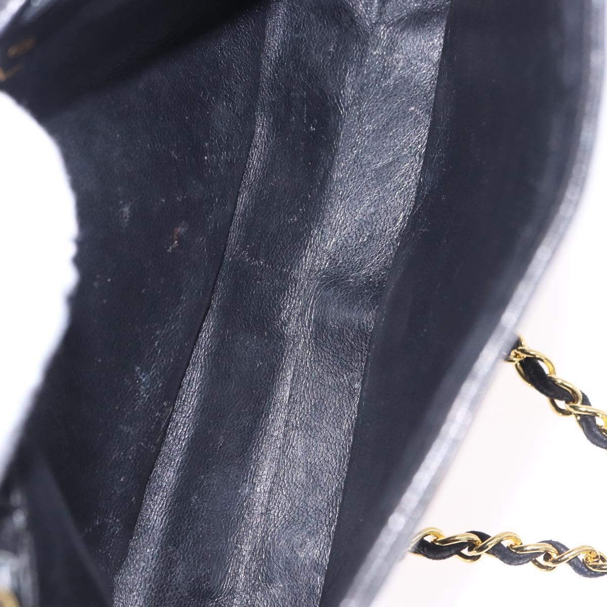 CHANEL Lamb Skin Matelasse Chain Shoulder Bag Black Gold Tone CC Auth BA15379A