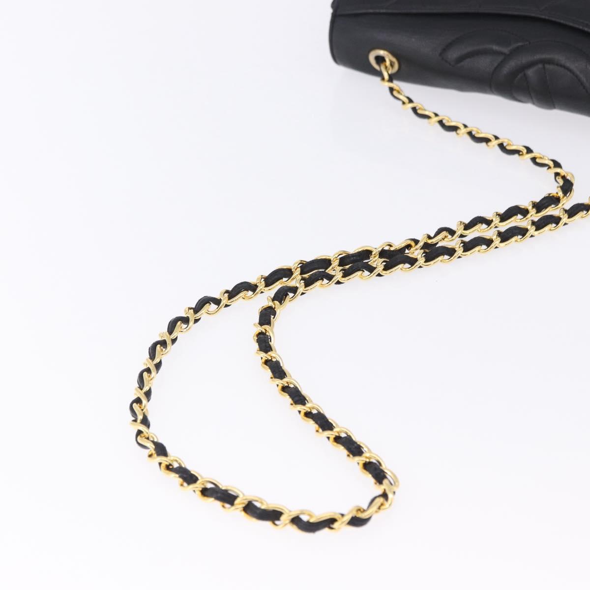 CHANEL Lamb Skin Matelasse Chain Shoulder Bag Black Gold Tone CC Auth BA15379A