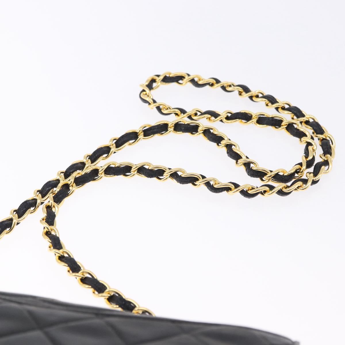 CHANEL Lamb Skin Matelasse Chain Shoulder Bag Black Gold Tone CC Auth BA15379A