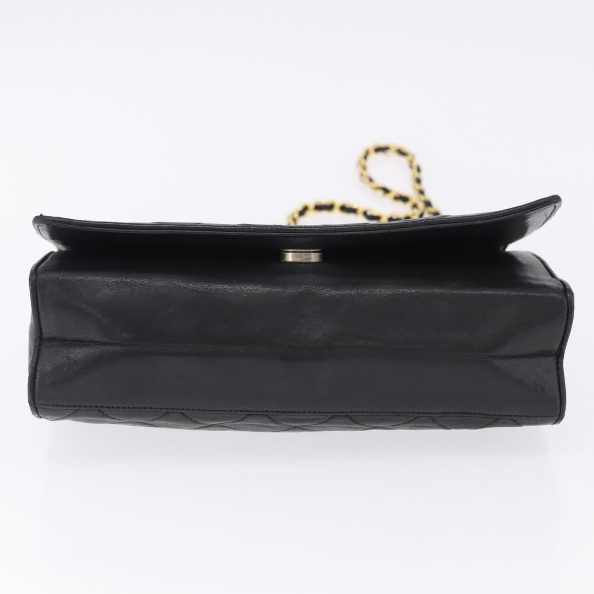 CHANEL Lamb Skin Matelasse Chain Shoulder Bag Black Gold Tone CC Auth BA15379A