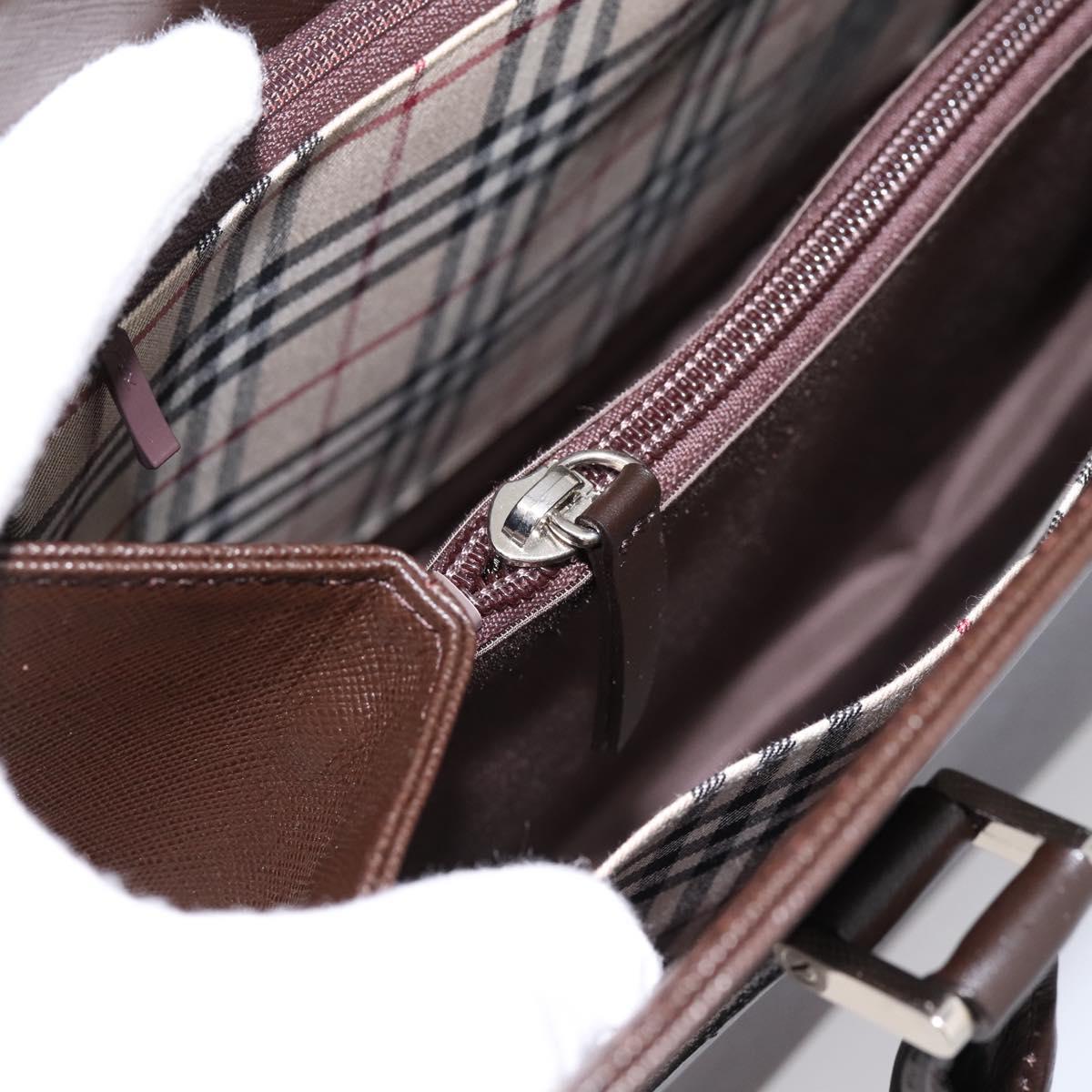 BURBERRY Hand Bag Leather Brown Silver Auth BA15380A