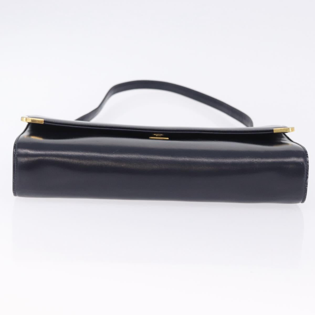 Christian Dior Hand Bag Leather 2way Navy Gold Tone Auth BA15381