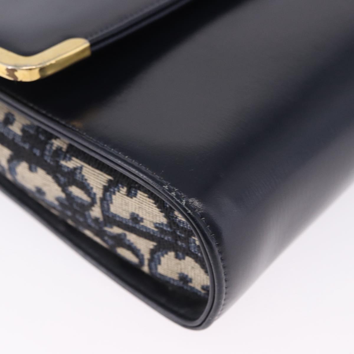 Christian Dior Hand Bag Leather 2way Navy Gold Tone Auth BA15381