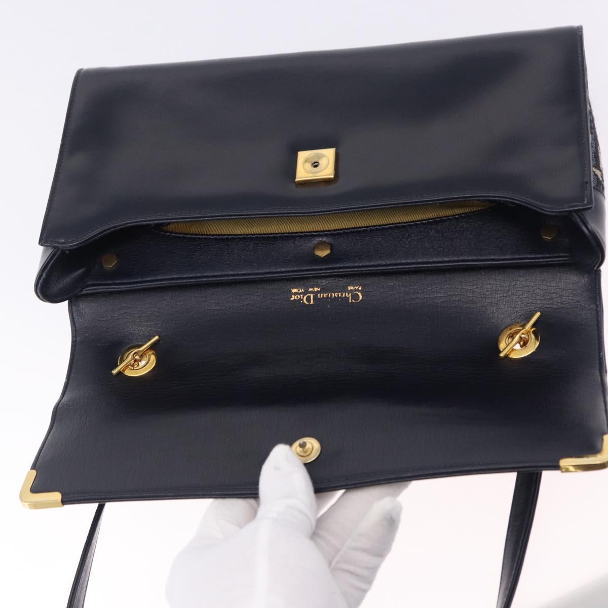 Christian Dior Hand Bag Leather 2way Navy Gold Tone Auth BA15381