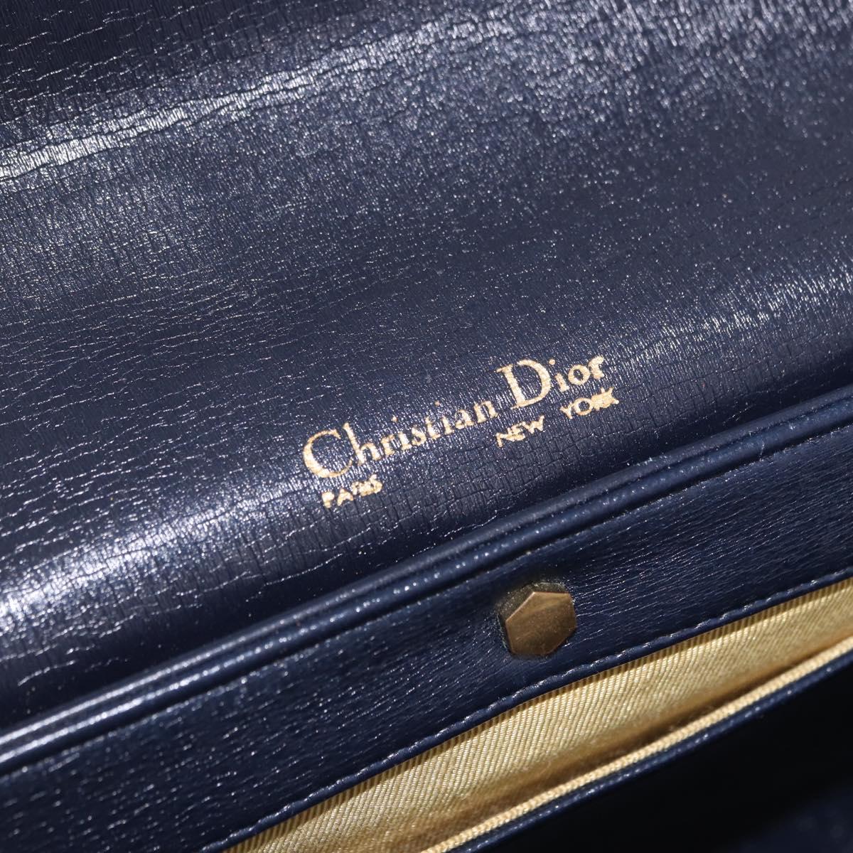 Christian Dior Hand Bag Leather 2way Navy Gold Tone Auth BA15381